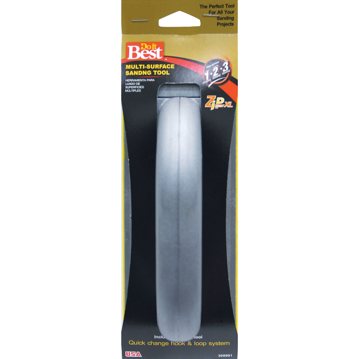 Item 306991, This sanding block features a quick hook and loop system for easy sheet 