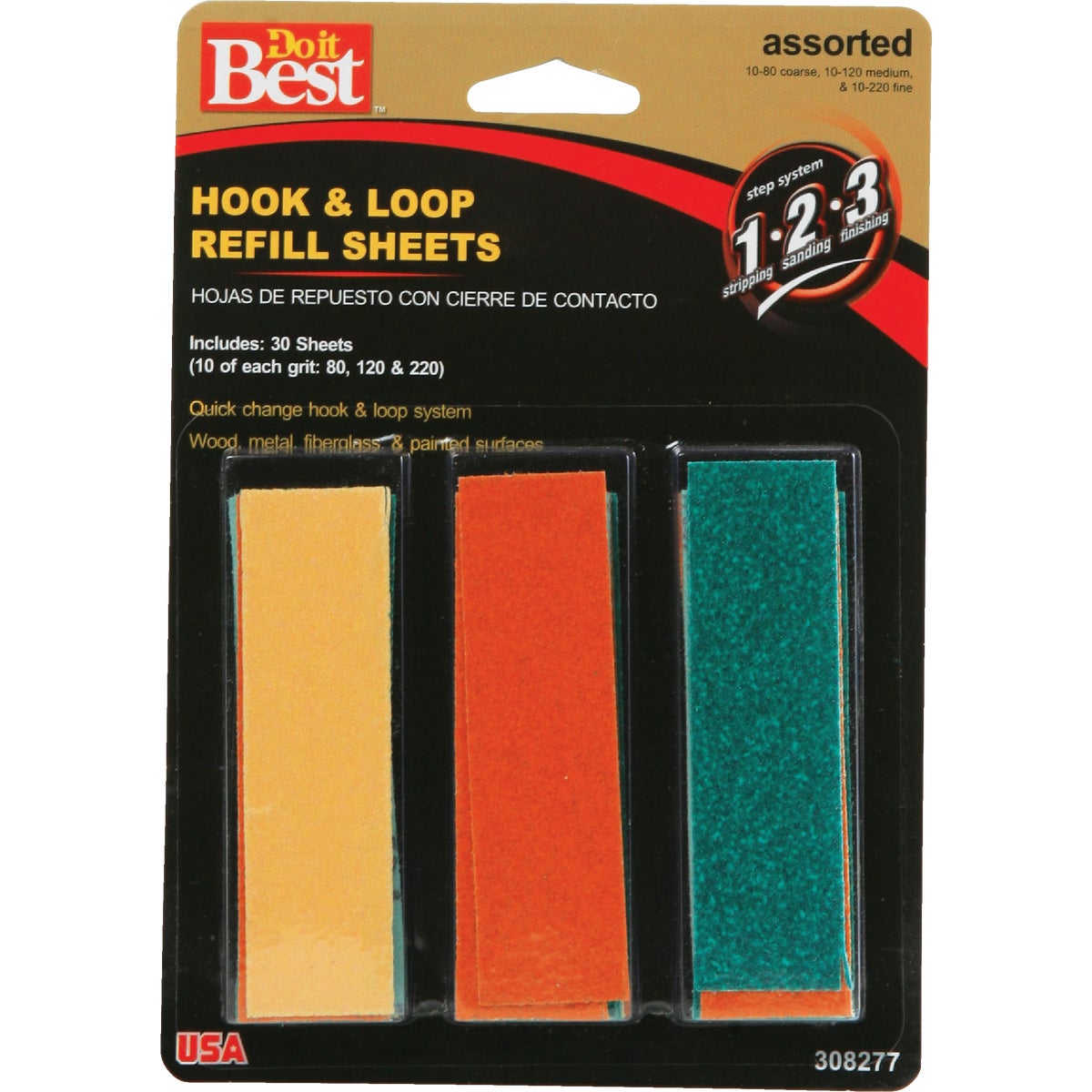 Item 308277, Hook and loop refill sheets.