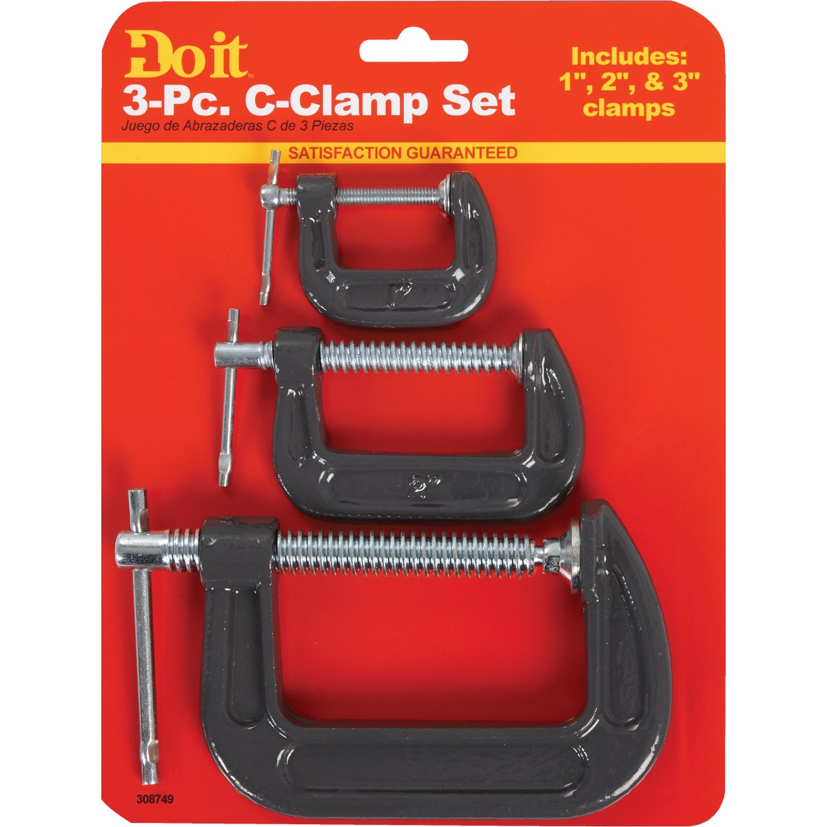 Item 308749, This 3-piece set includes 1 In., 2 In., and 3 In. C-clamps.