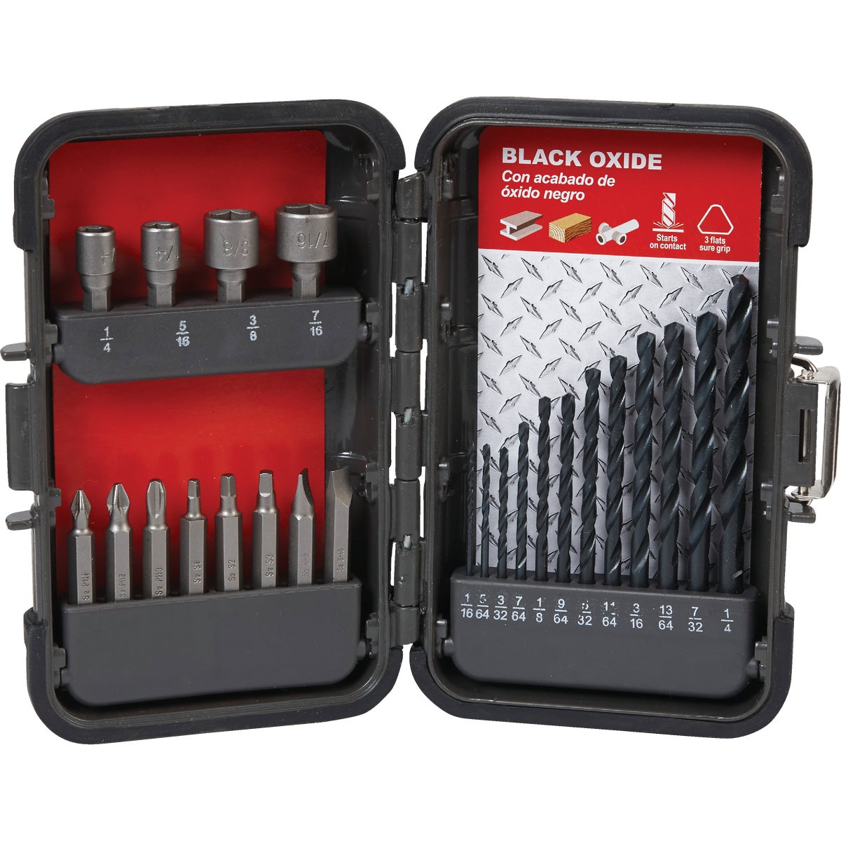 Item 310826, Set includes: Black Oxide High Speed Drill Bits - 1/16, 5/64, 3/32, 7/64, 1