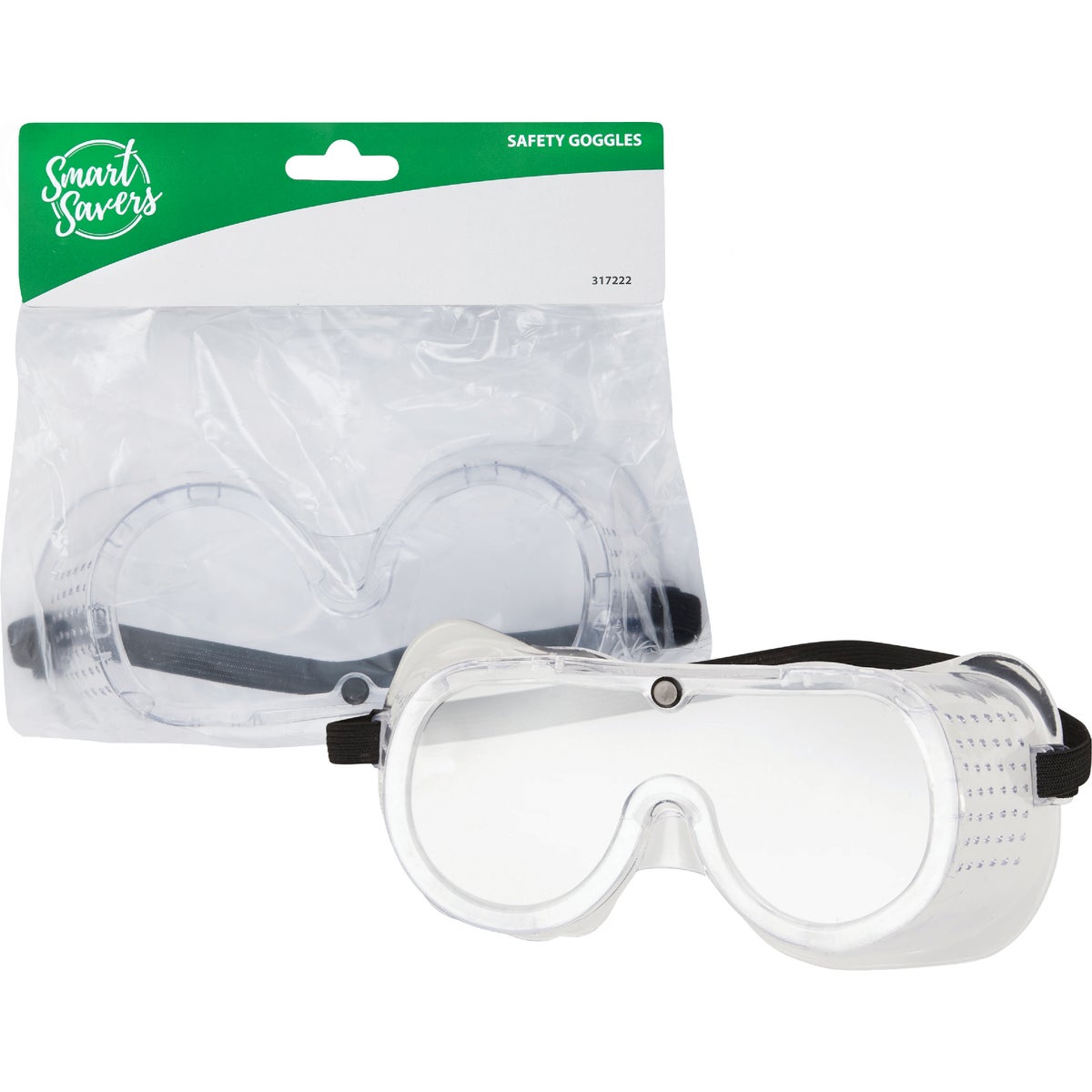 Item 317222, Safety goggles featuring a clear frame and clear lens.