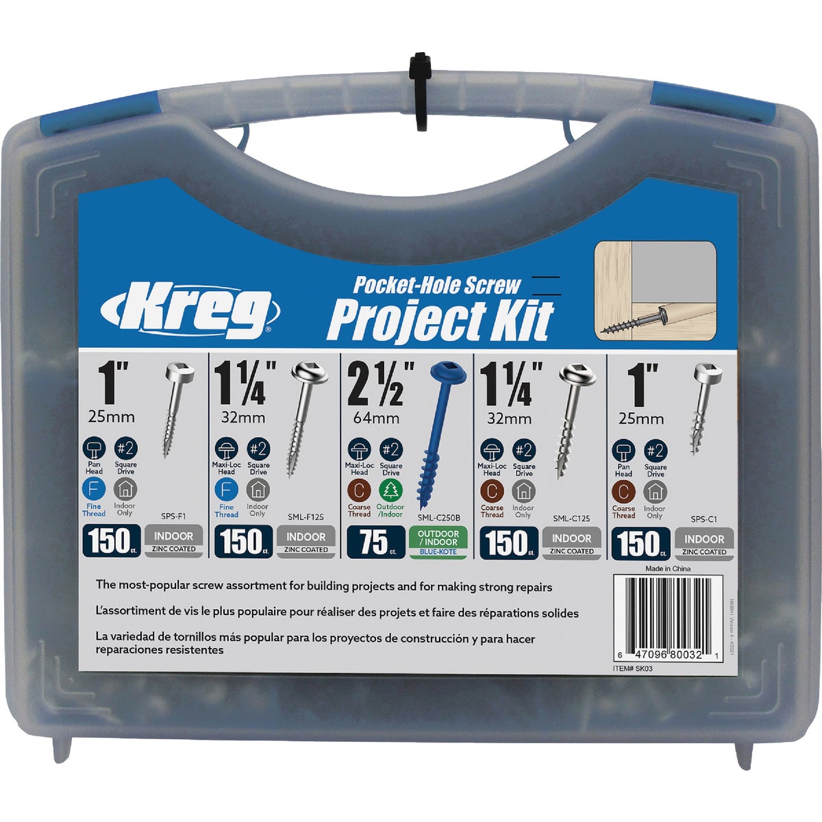 Item 320951, This kit contains five of the most popular self-tapping Kreg Screws, 