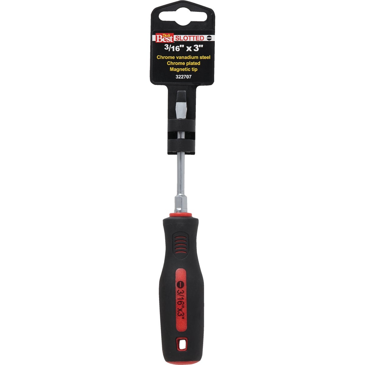 Item 322707, Slotted screwdriver with hex bolster, magnetic tip, plastic handle with 