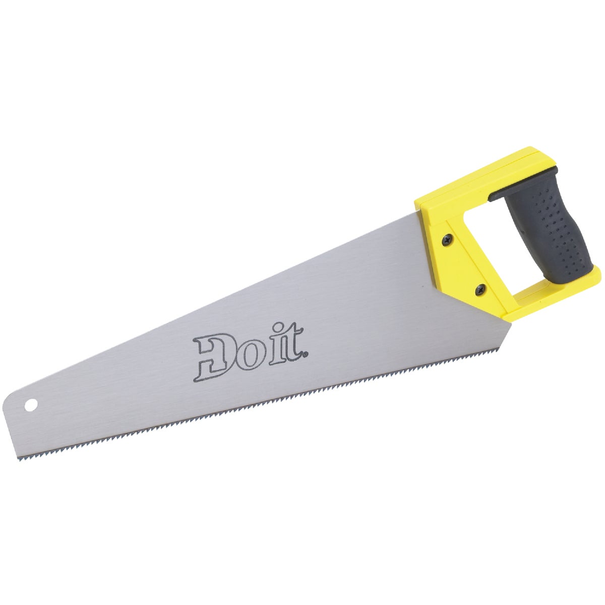 Item 330396, Hand Saw with plastic handle and rubber-grip. Handle features both 45 deg.
