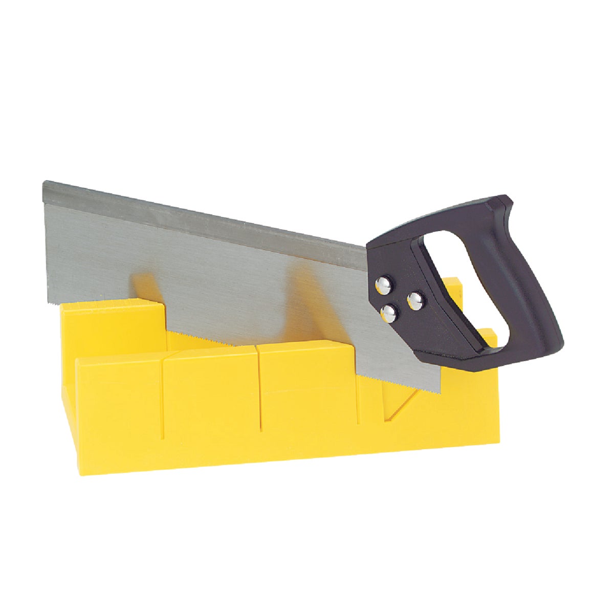 Item 340588, 12" poly miter box with ruled edge and 14" spring steel mitre backsaw with 