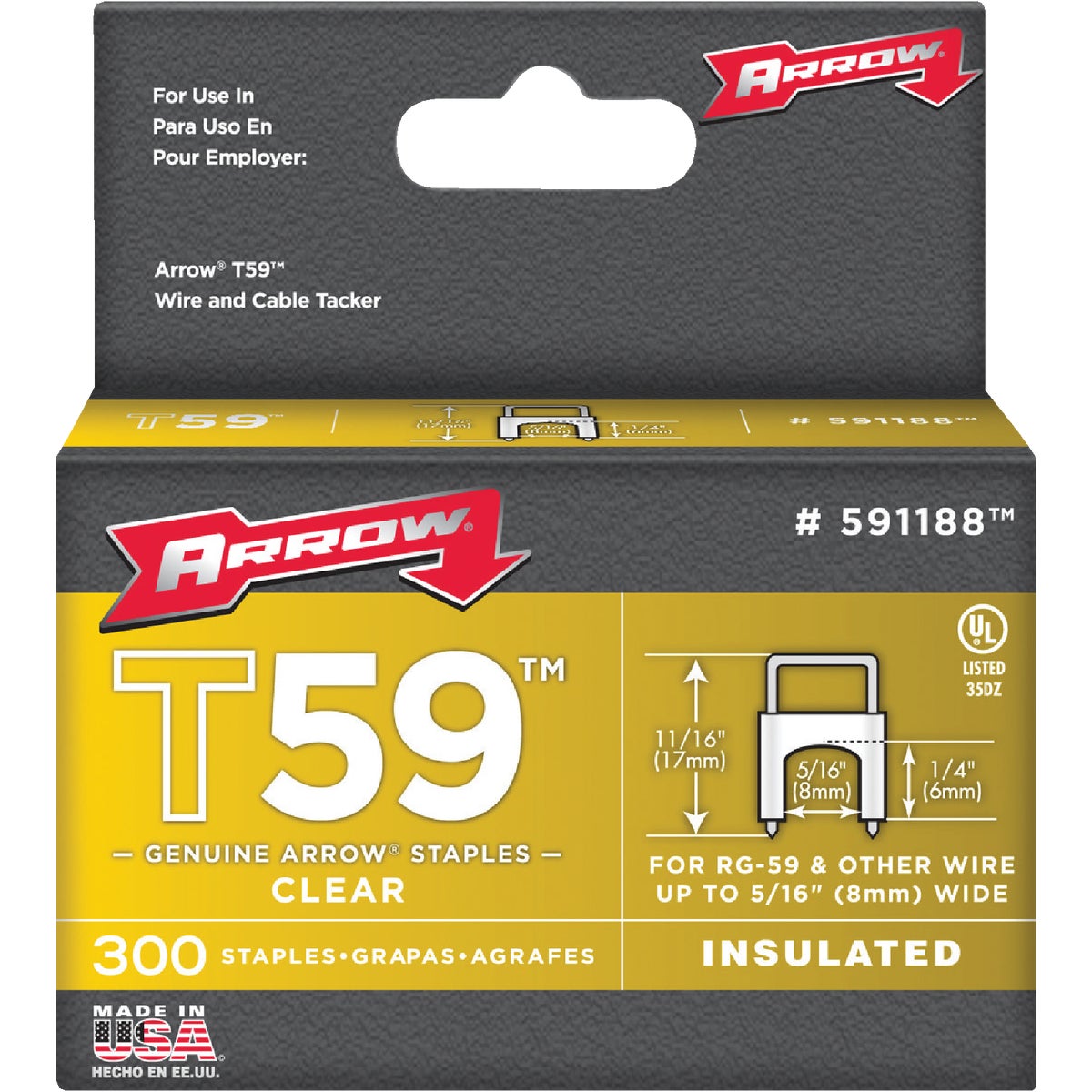 Item 357677, Arrow T59 Insulated Cable Staple for use with Arrow staple gun.
