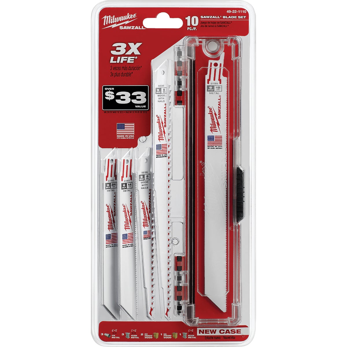 Item 362786, The Milwaukee 10-piece SAWZALL blade set features an assortment of standard