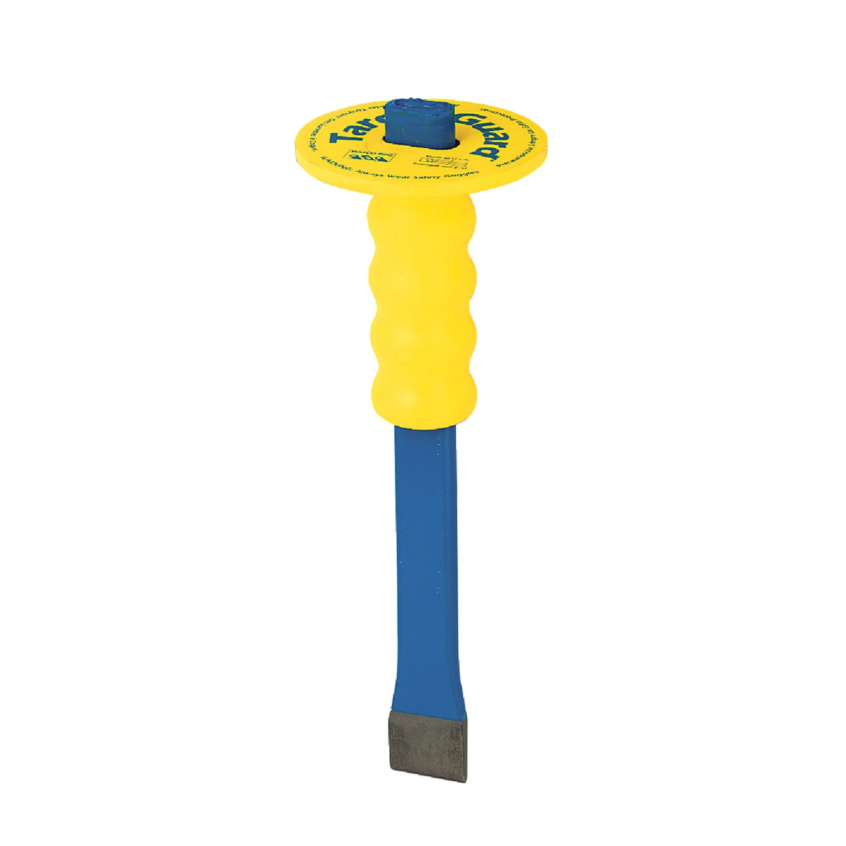 Item 368636, Durable, yellow plastic guard is permanently molded to steel tool to 
