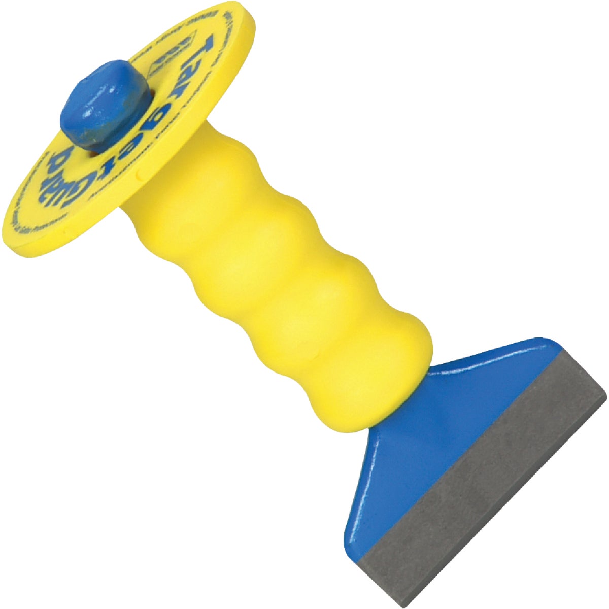 Item 368652, Durable, yellow plastic guard is permanently molded to steel tool to 