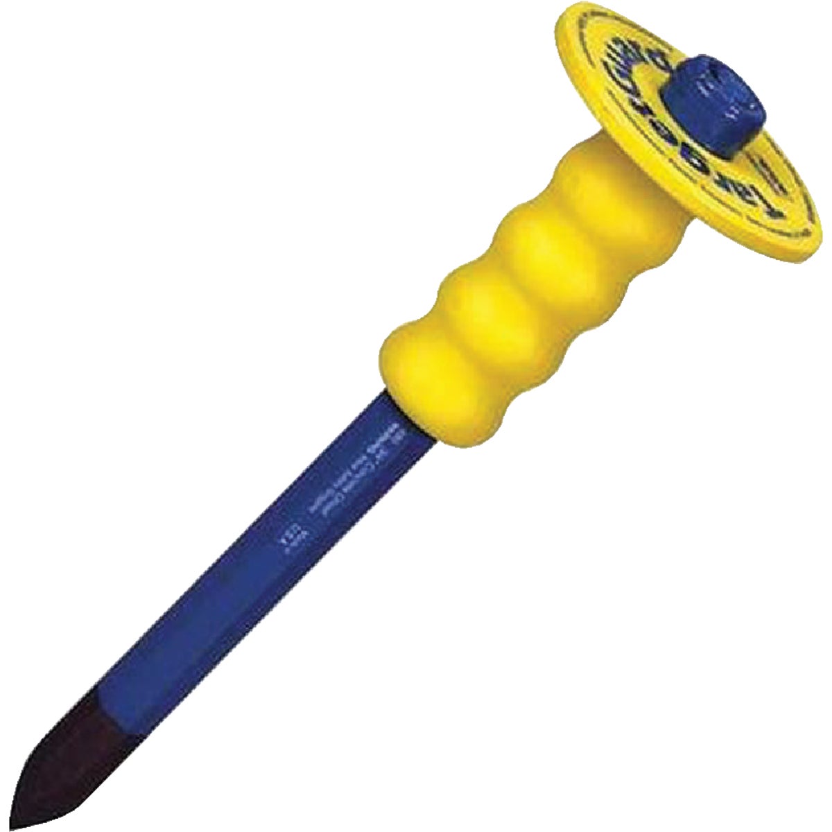 Item 368679, Durable, yellow plastic guard is permanently molded to steel tool to 
