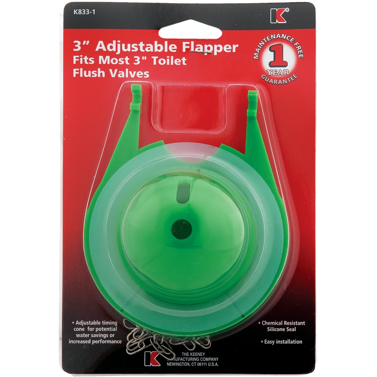 Item 400005, Fits most 3" toilet flush valves, including Keeney FlushAll.