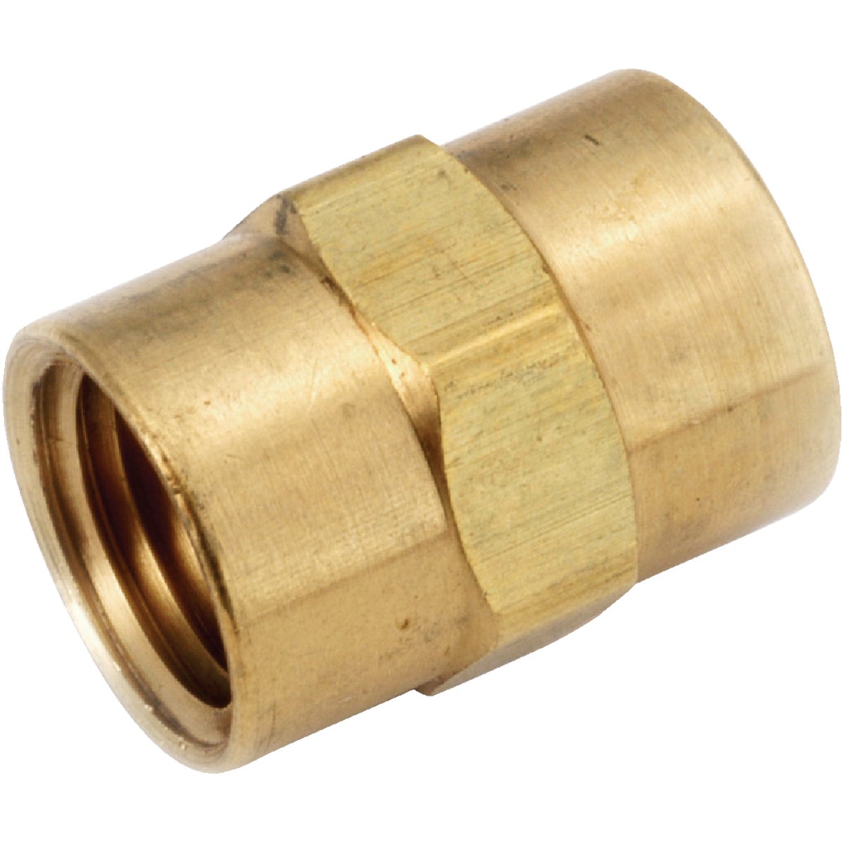 Item 400192, F.I.P. (Female iron pipe) thread yellow brass pipe coupling.