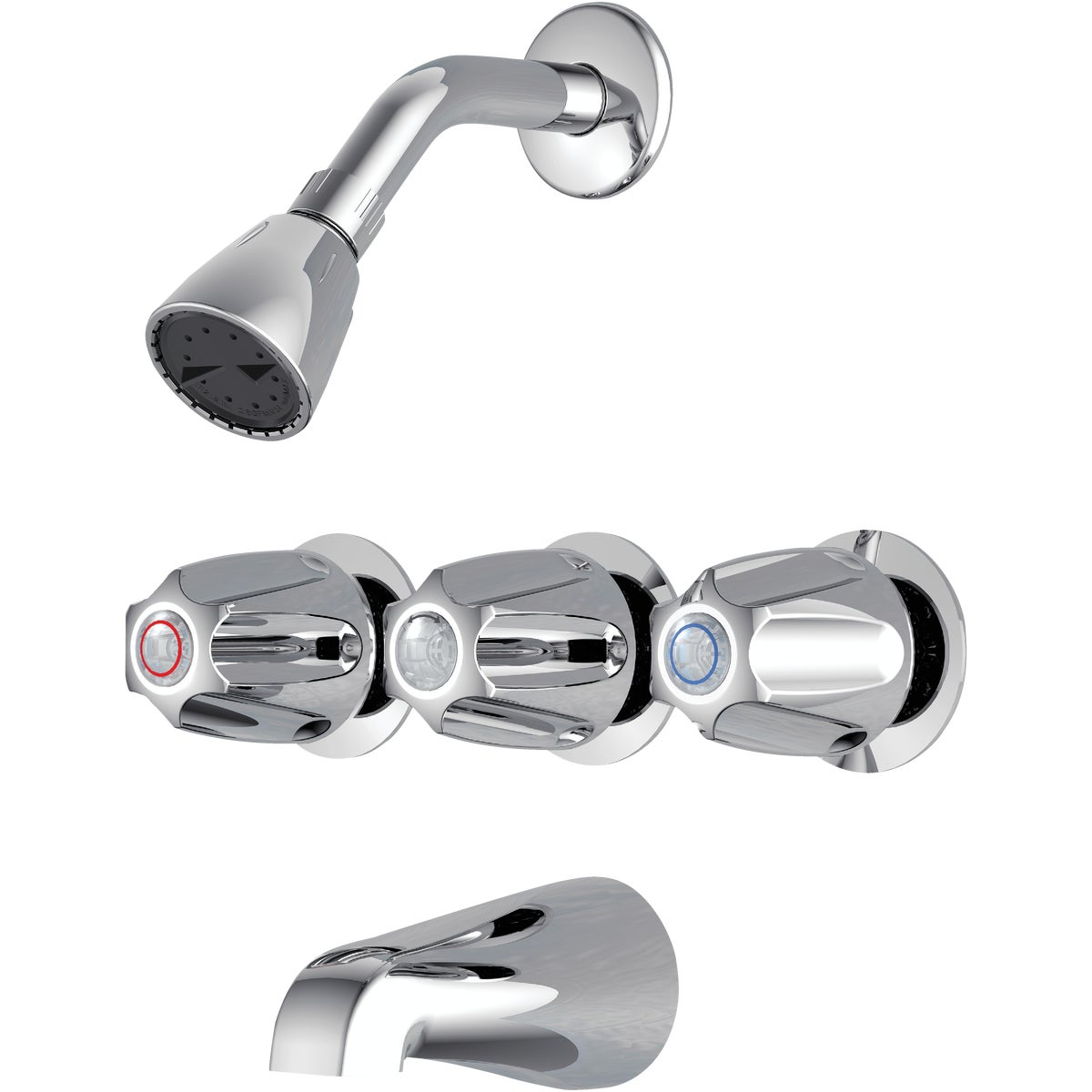 Item 400699, 3-handle metallic shower faucet. 1.