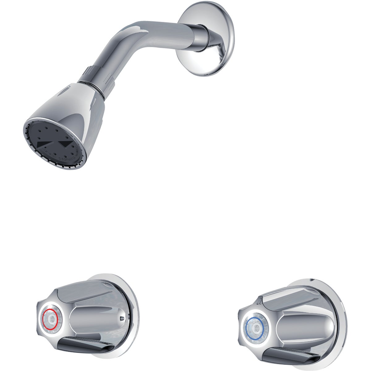 Item 400702, 2-handle metallic shower faucet with metal handles. 1.