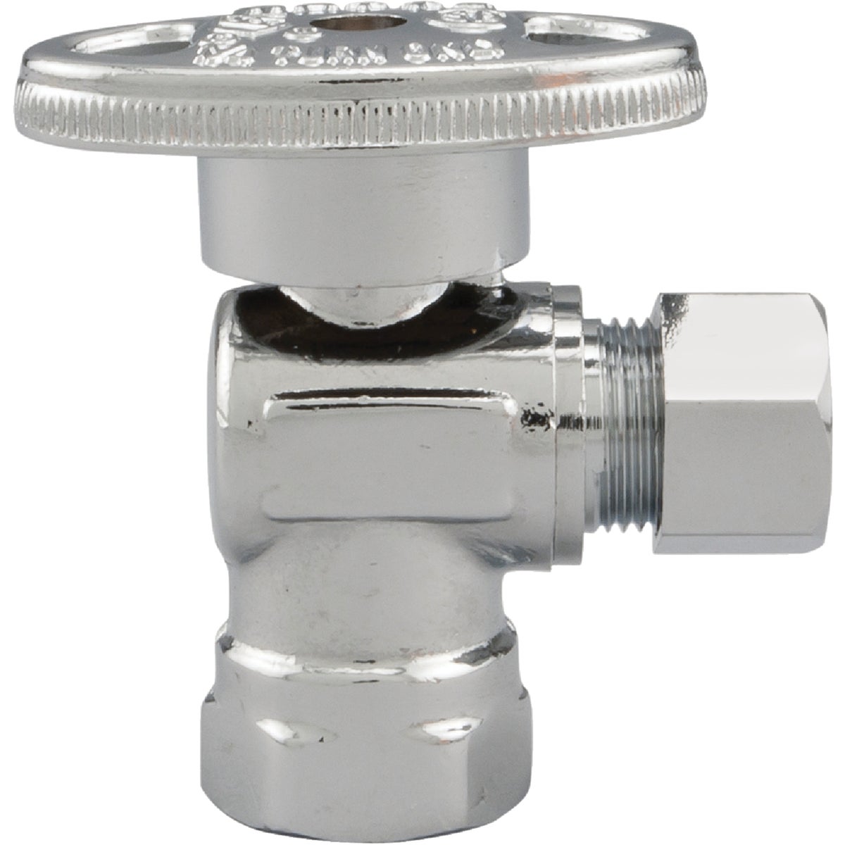 Item 400752, 1/4-turn angle valve controls water flow to household plumbing fixtures.