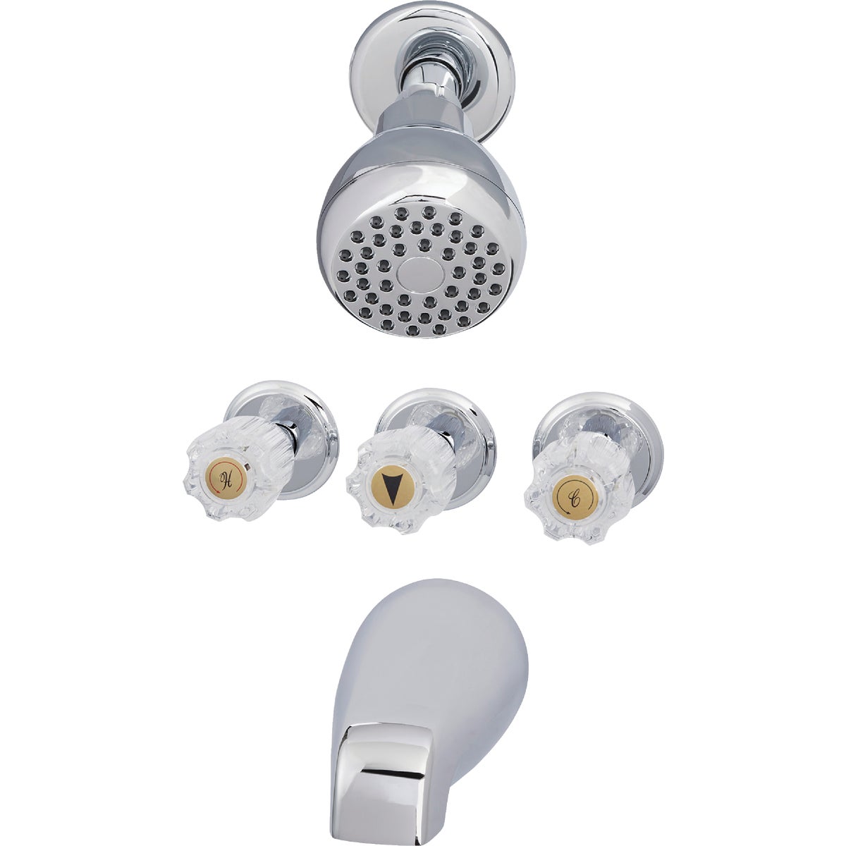Item 404252, 3 acrylic knob handle tub and shower faucet, polished chrome finish. 1.