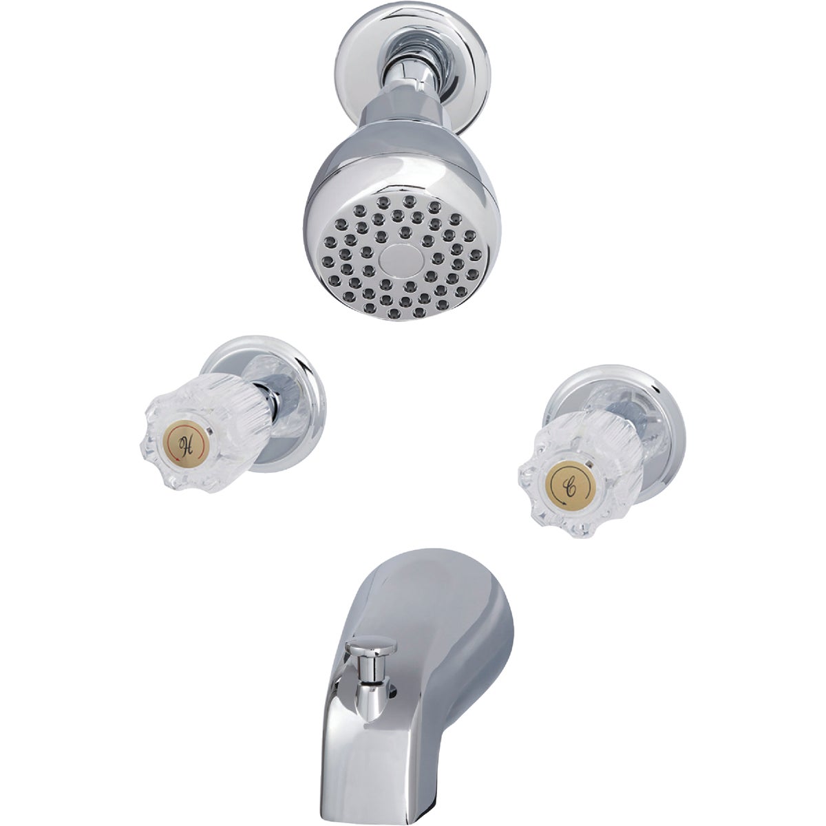 Item 404255, 2 knob acrylic handle tub and shower faucet, polished Chrome finish. 1.