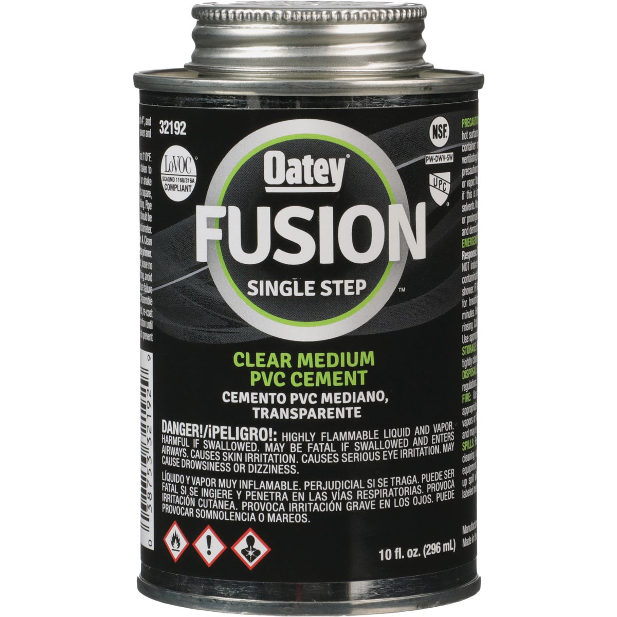 Item 404808, Oatey FUSION Single-Step Clear Self-Priming Medium Bodied PVC Cement is 