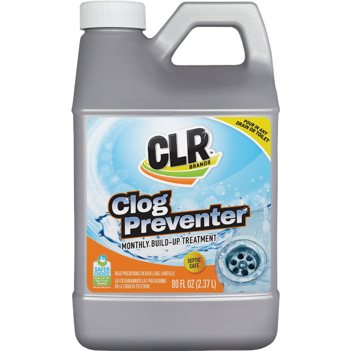 Item 405025, CLR Monthly Build-Up Remover dissolves sources of clogs such as oil, soap 