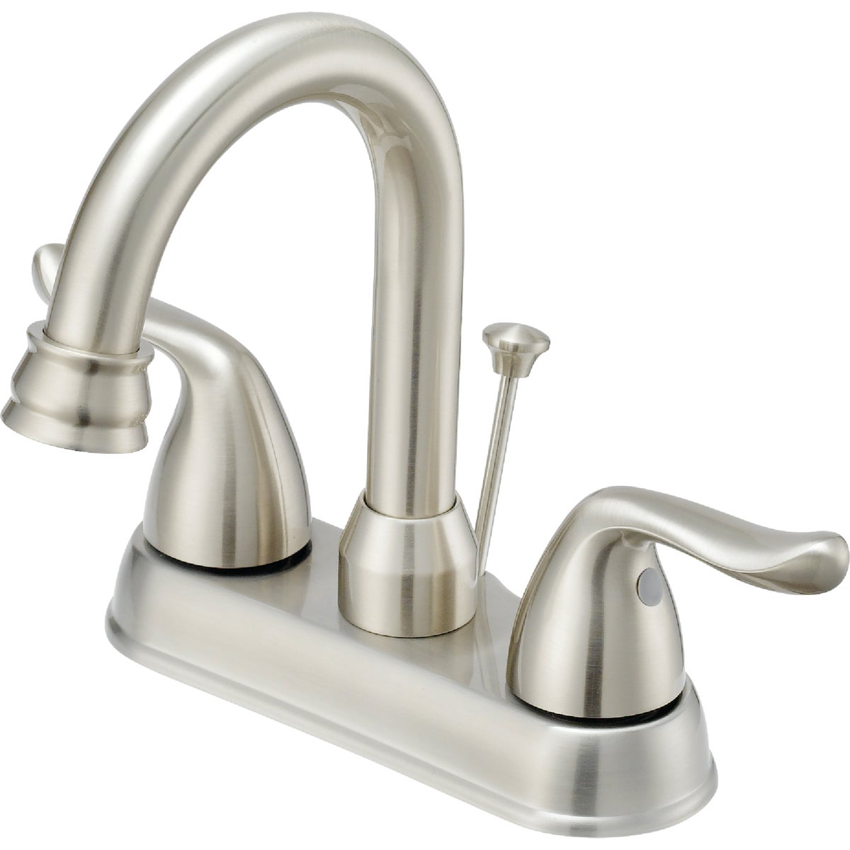 Item 405169, Two handle bathroom faucet with hi-arc spout and pop-up drain.