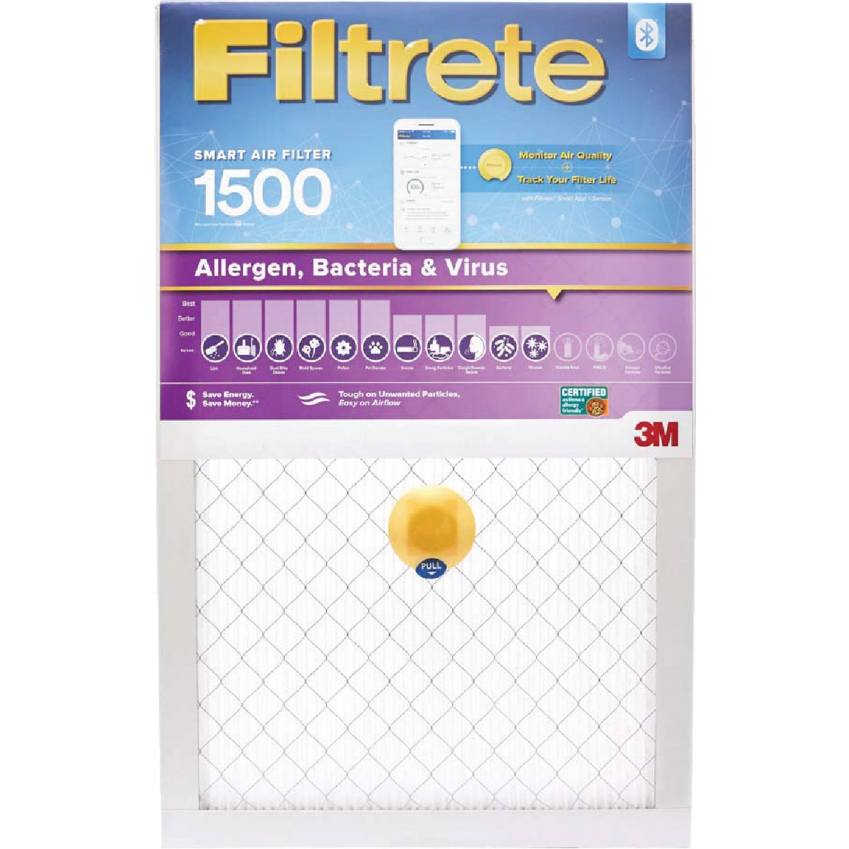 Item 405194, The Filtrete Smart Allergen, Bacteria &amp; Virus Air Filter attracts and 