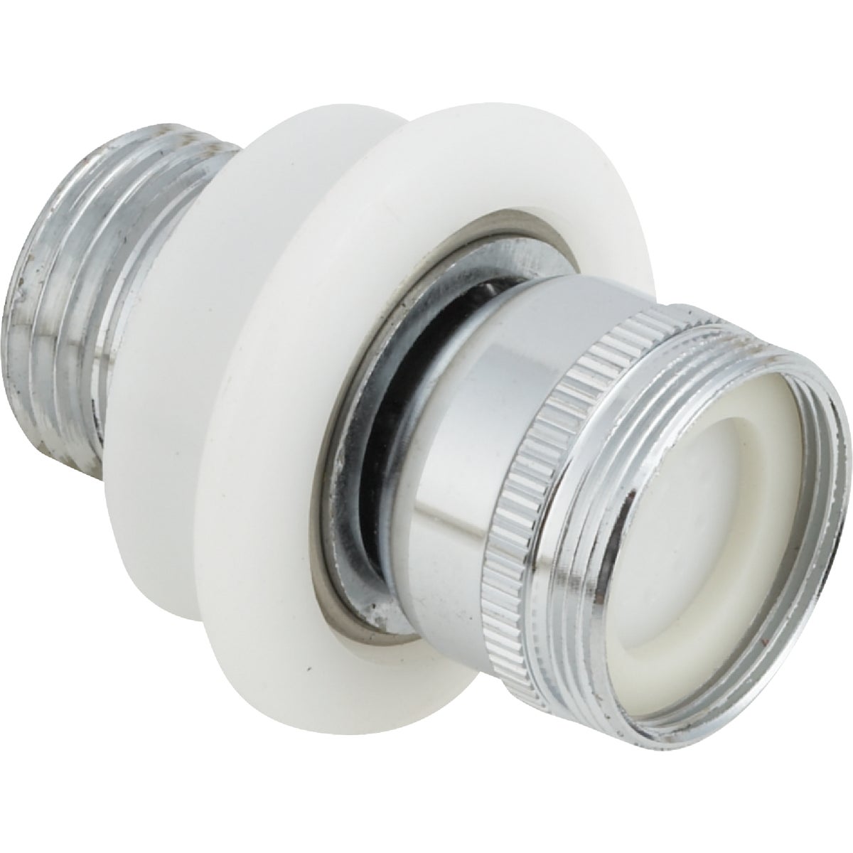 Item 408437, The 1/2" hose connector adapts Male or Female threaded faucets to Female 