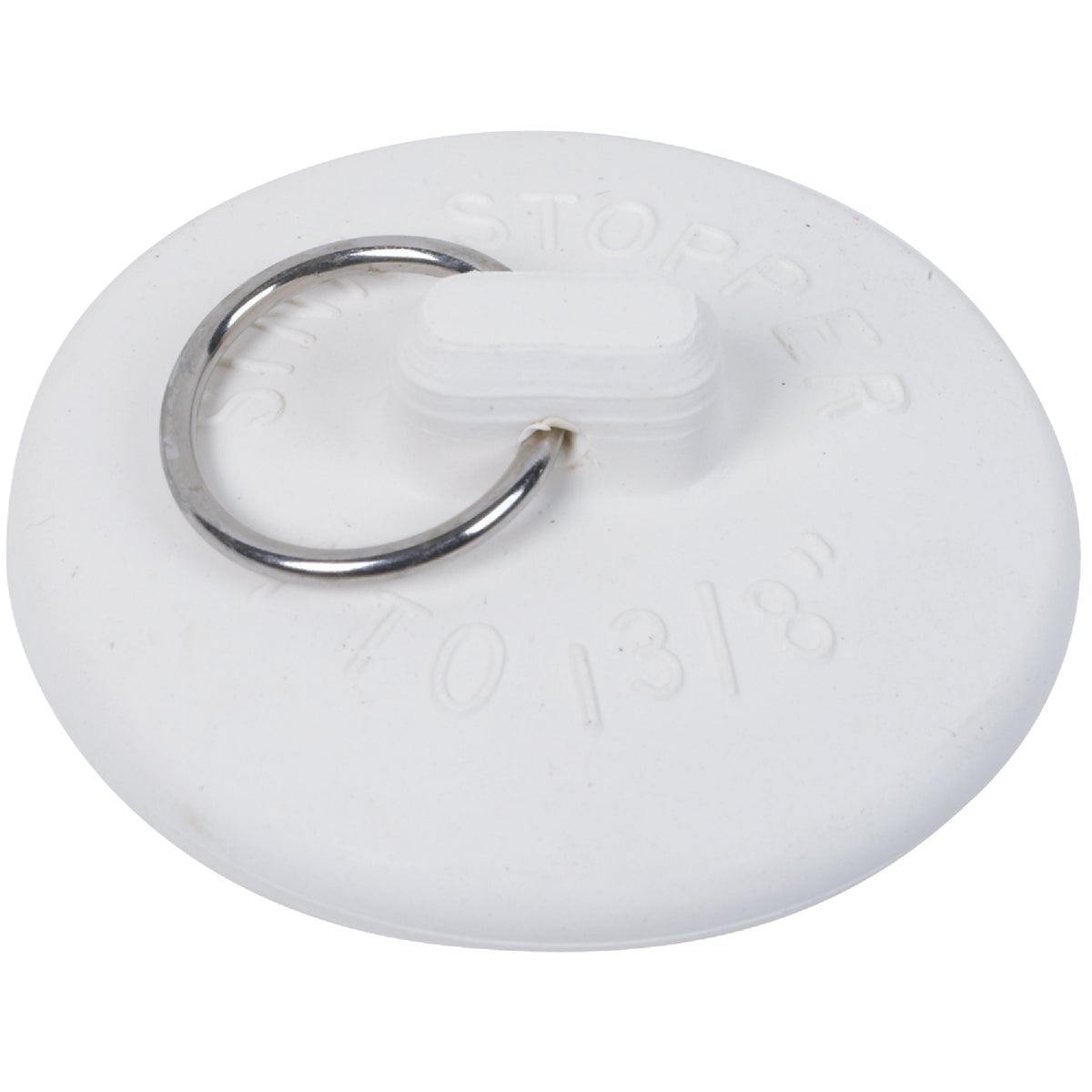 Item 415036, Fits-all white rubber lavatory and basin stopper with nickel-plated brass 