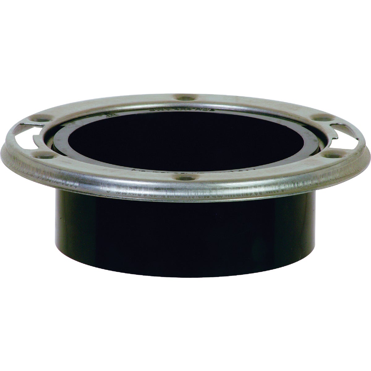 Item 436070, 4 x 3 ABS closet flange with stainless steel flush to floor swivel ring.