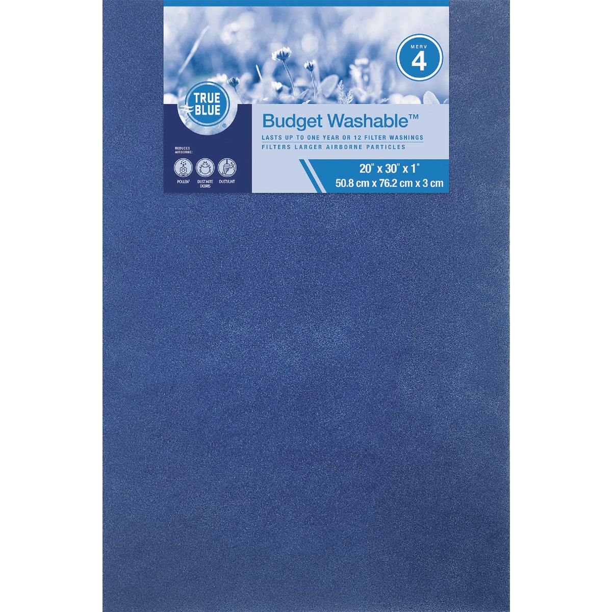 Item 437425, This True Blue budget washable air filter is designed to filter large 