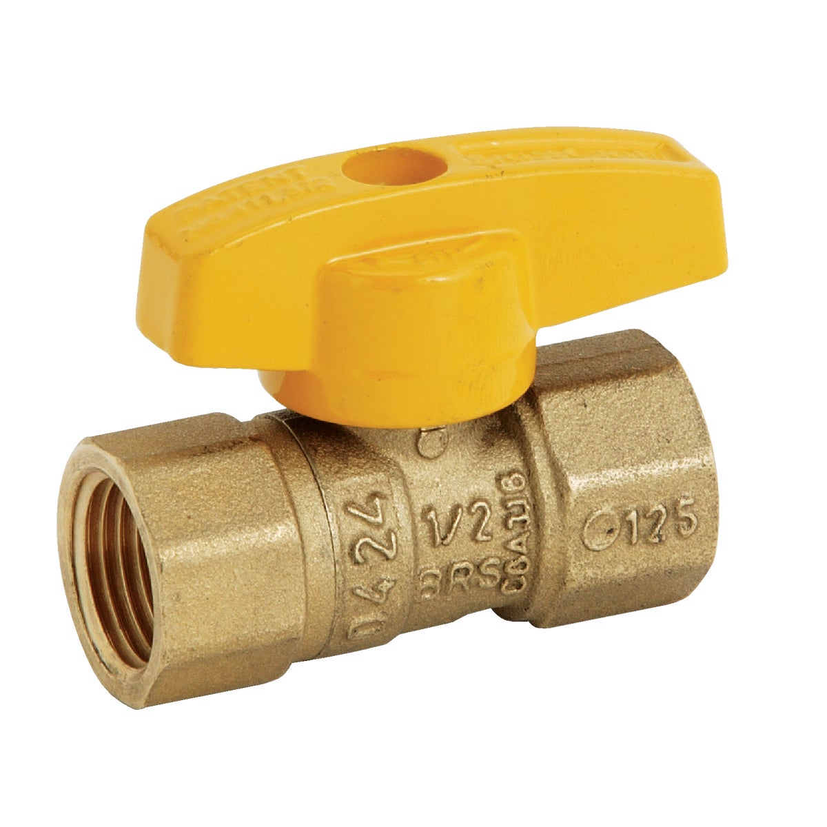 Item 443085, This straight gas shutoff valve is built with a forged brass body to 