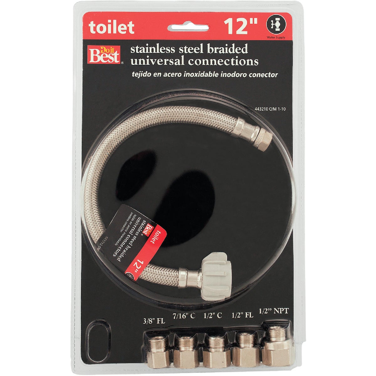 Item 443210, 12 In. universal kit toilet connector.