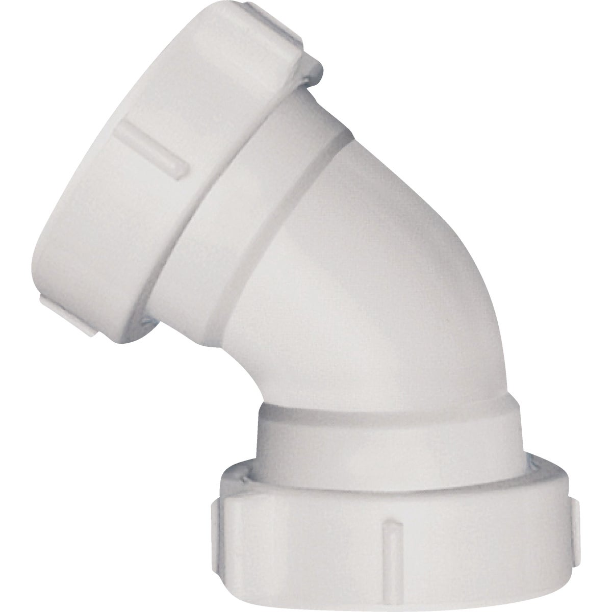 Item 444588, Keeney 45 Degree white coupling elbow allows for slip joint connections, 