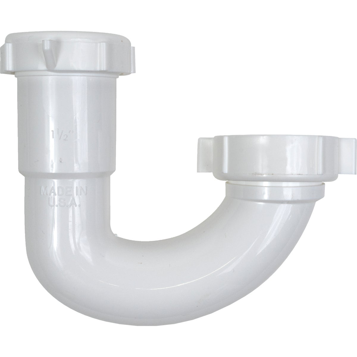 Item 444650, The Plumb Pak J bend has an outlet of 1-1/2" and an inlet of 1-1/2" or 1-1/