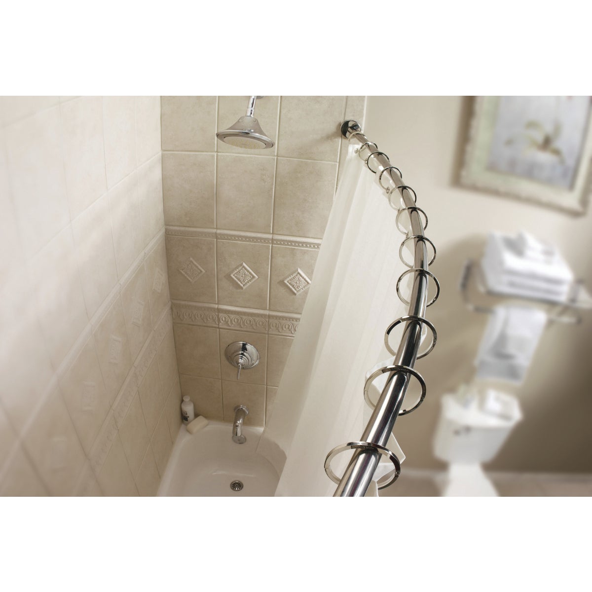 Item 448475, Provides easy installation and works with standard shower curtains.