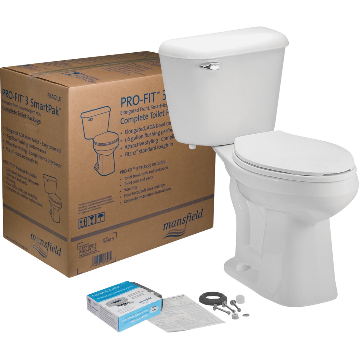 Item 454145, Pro-Fit 3. Complete toilet kit. 1.6 GPF (gallons per flush)/6.