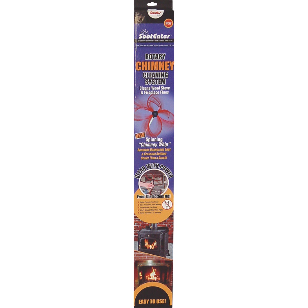 Item 454902, SootEater rotary chimney cleaning system cleans wood stove and fireplace 