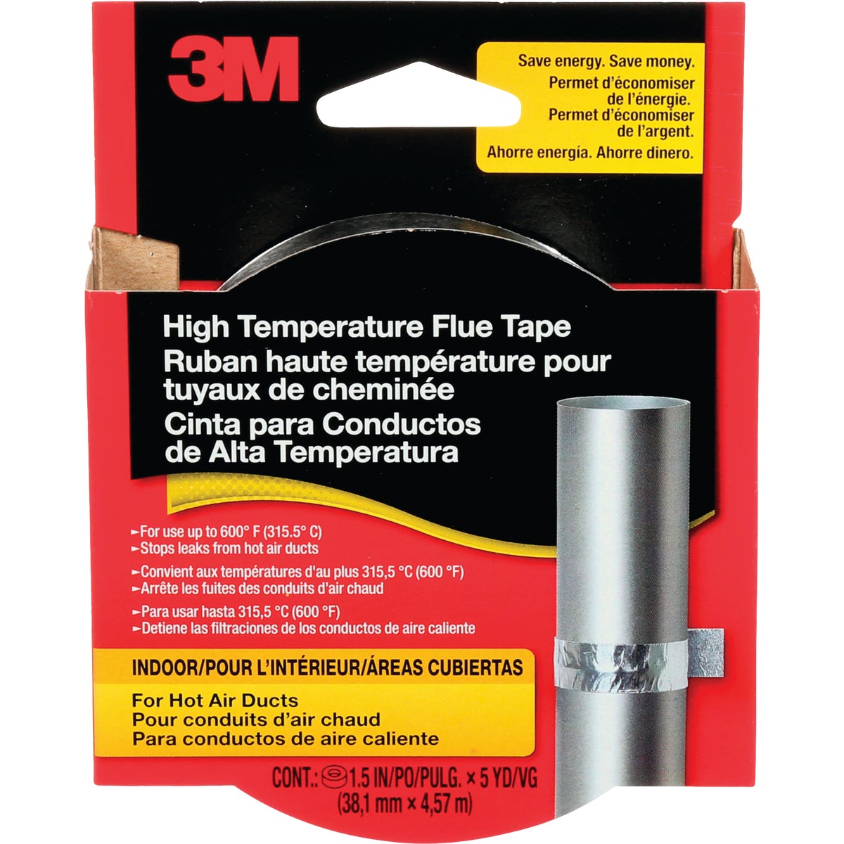 Item 455598, 3M High Temperature Flue Tape stops hot air leaks where they start the 