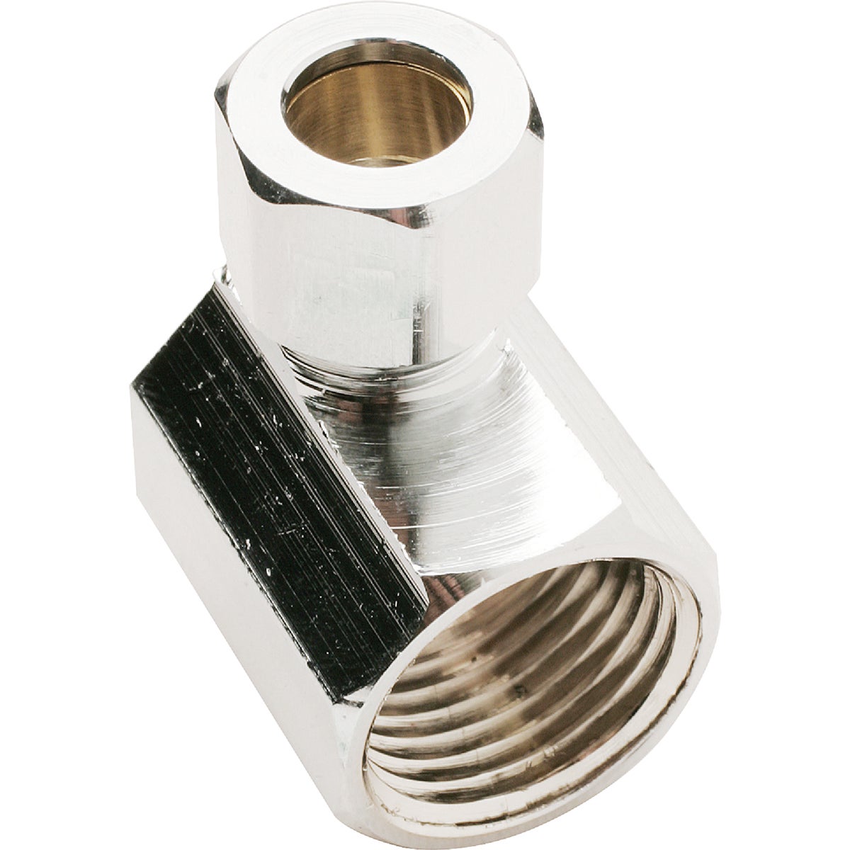 Item 455965, Do it Best Female angle connector. 1 per card. Chrome-plated.