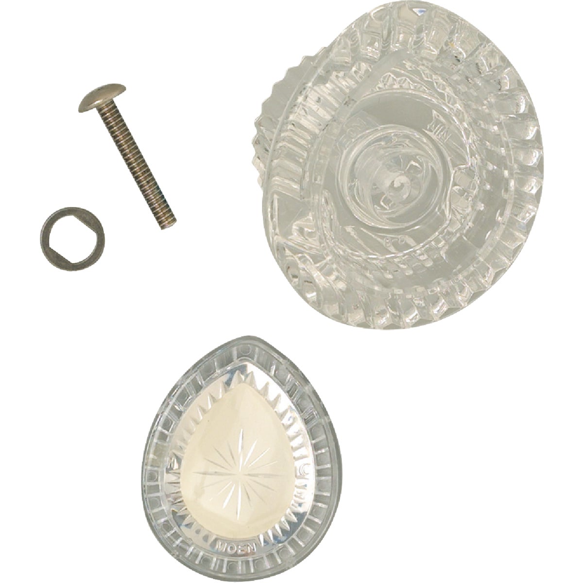 Item 457167, The Moen Chateau knob is made of durable acrylic and has a clear design