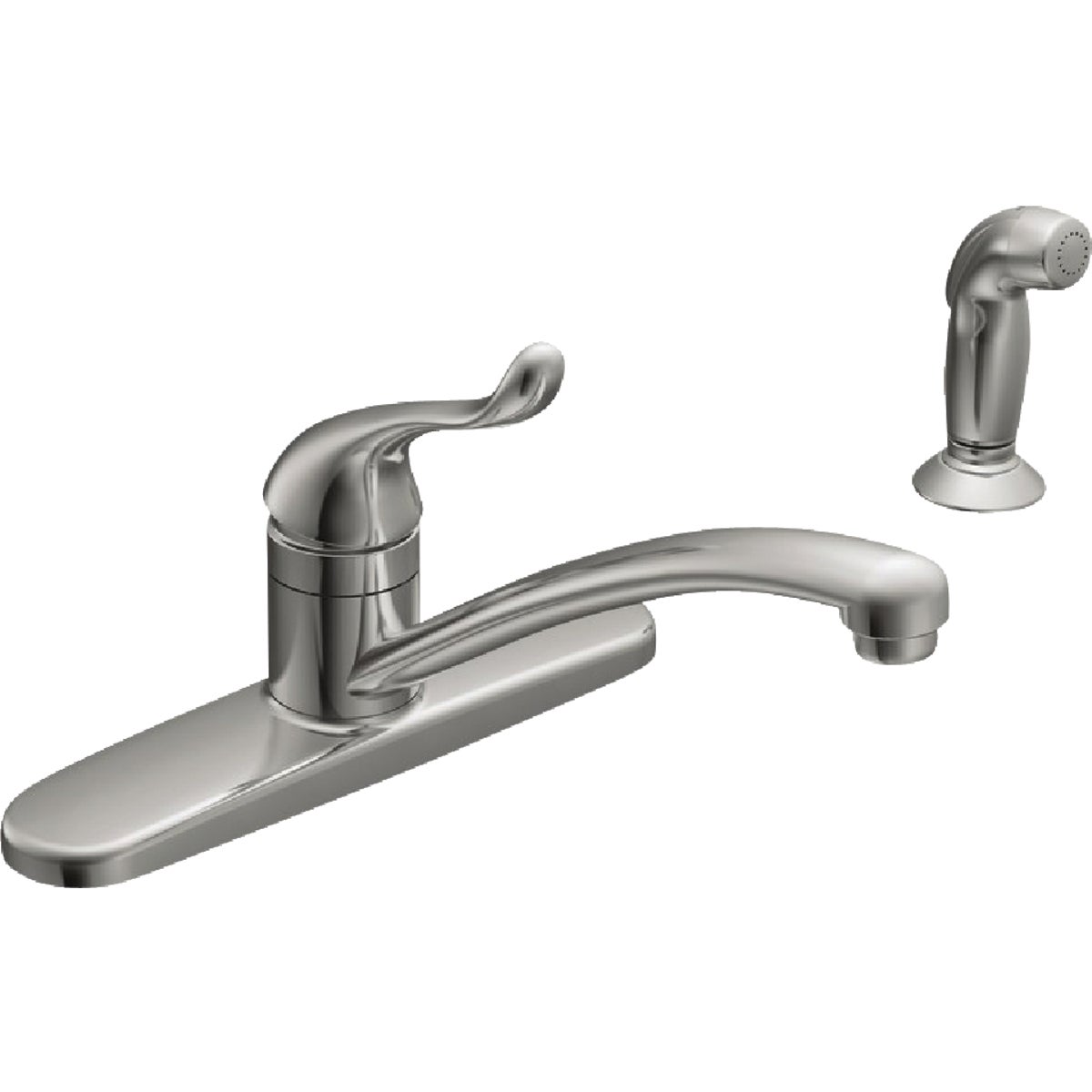 Item 458098, Single lever handle kitchen faucet with swing spout and matching Protege 