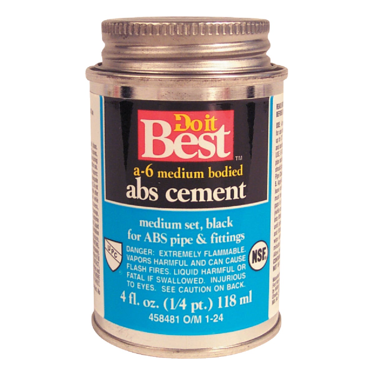 Item 458481, A-6 medium- bodied, medium set ABS black solvent cement designed for use on