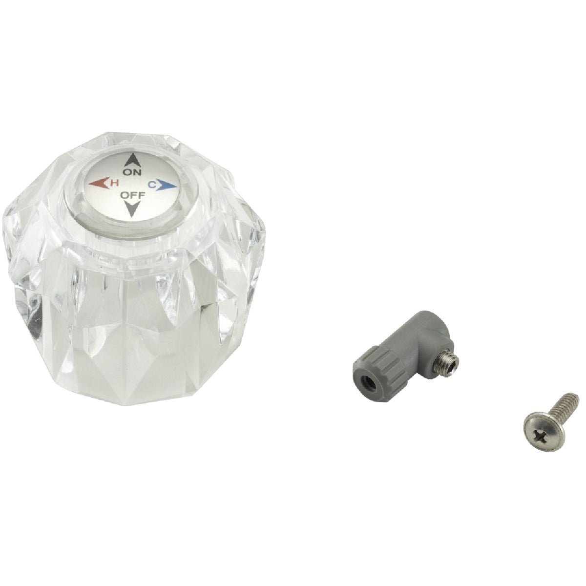 Item 459542, Includes 1 acrylic handle, 1 button insert with On/Off/hot/cold arrows, 1 
