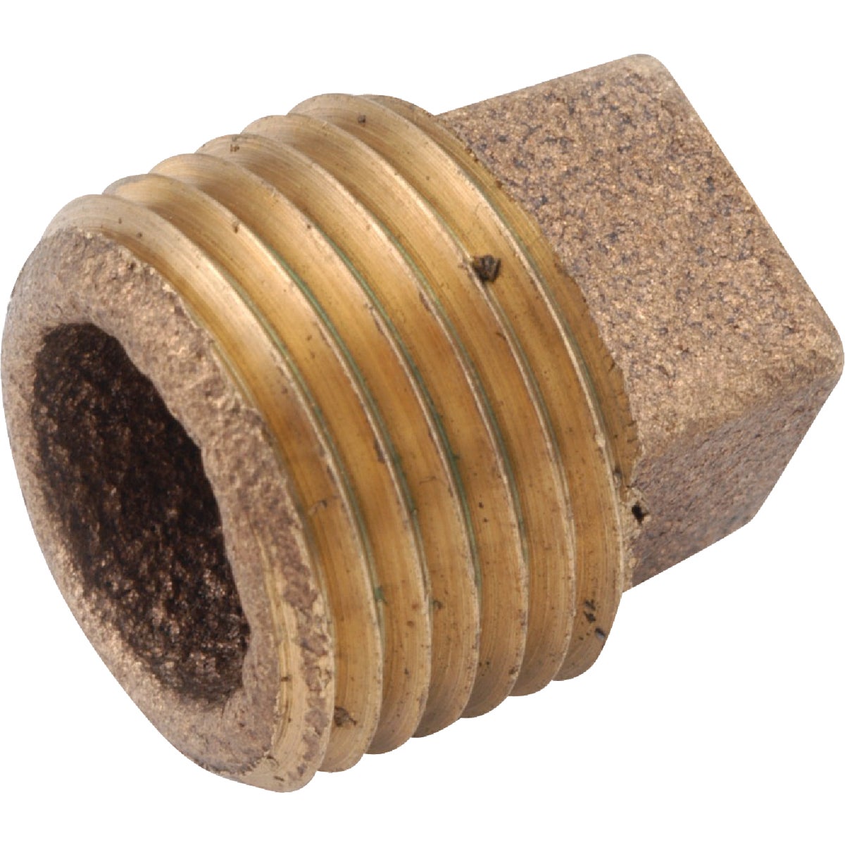 Item 463965, Low lead cored threaded pipe plug. Rough brass, import.