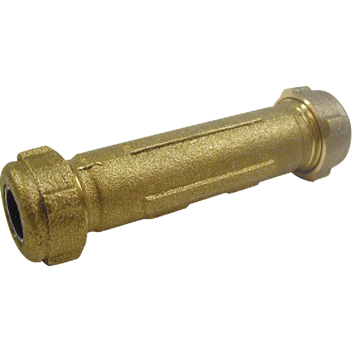 Item 464679, Compression coupling available in 2 different sizes, has a brass body and 