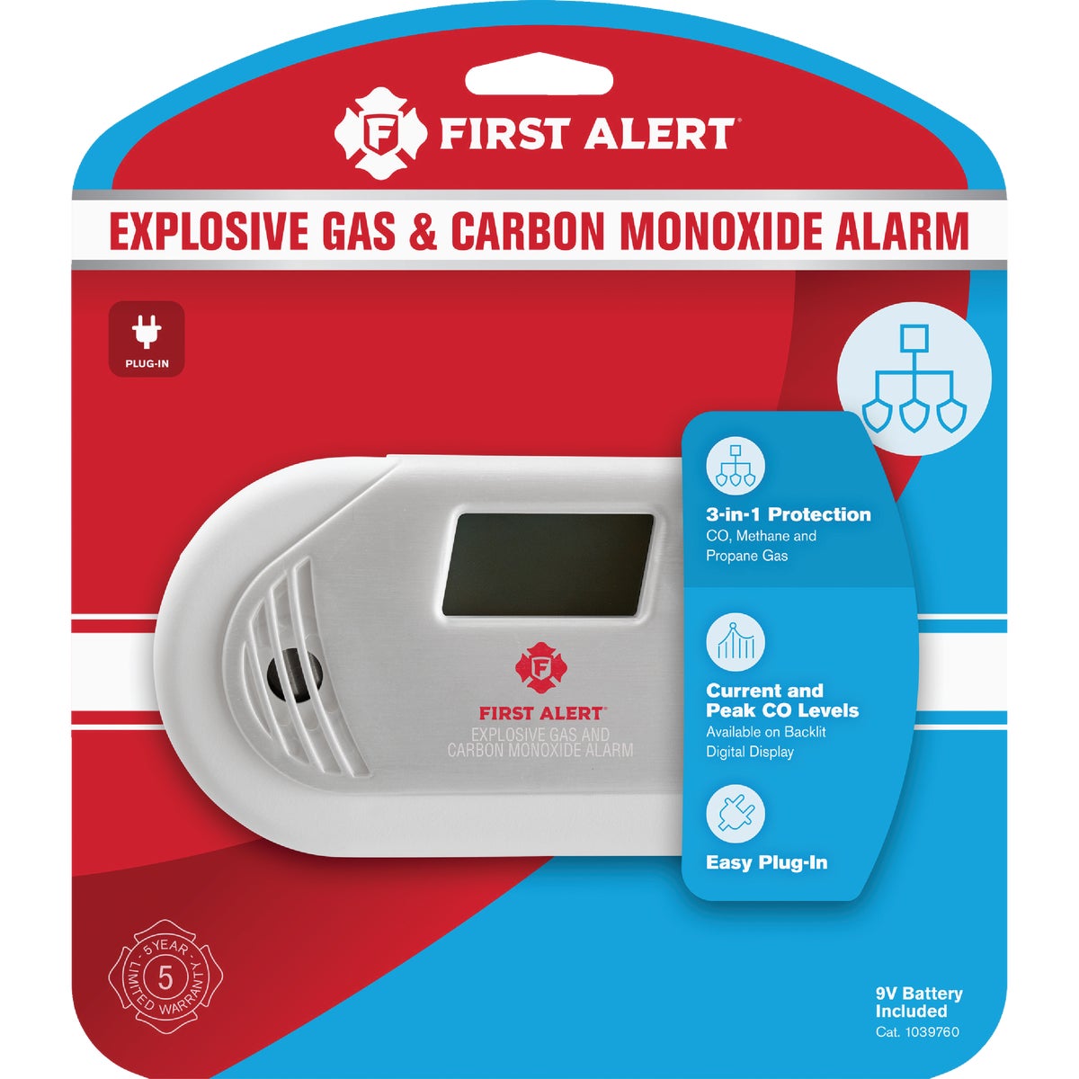 Item 474460, First Alert GC01 Plug-In Electrochemical Combo Explosive Gas and Carbon 