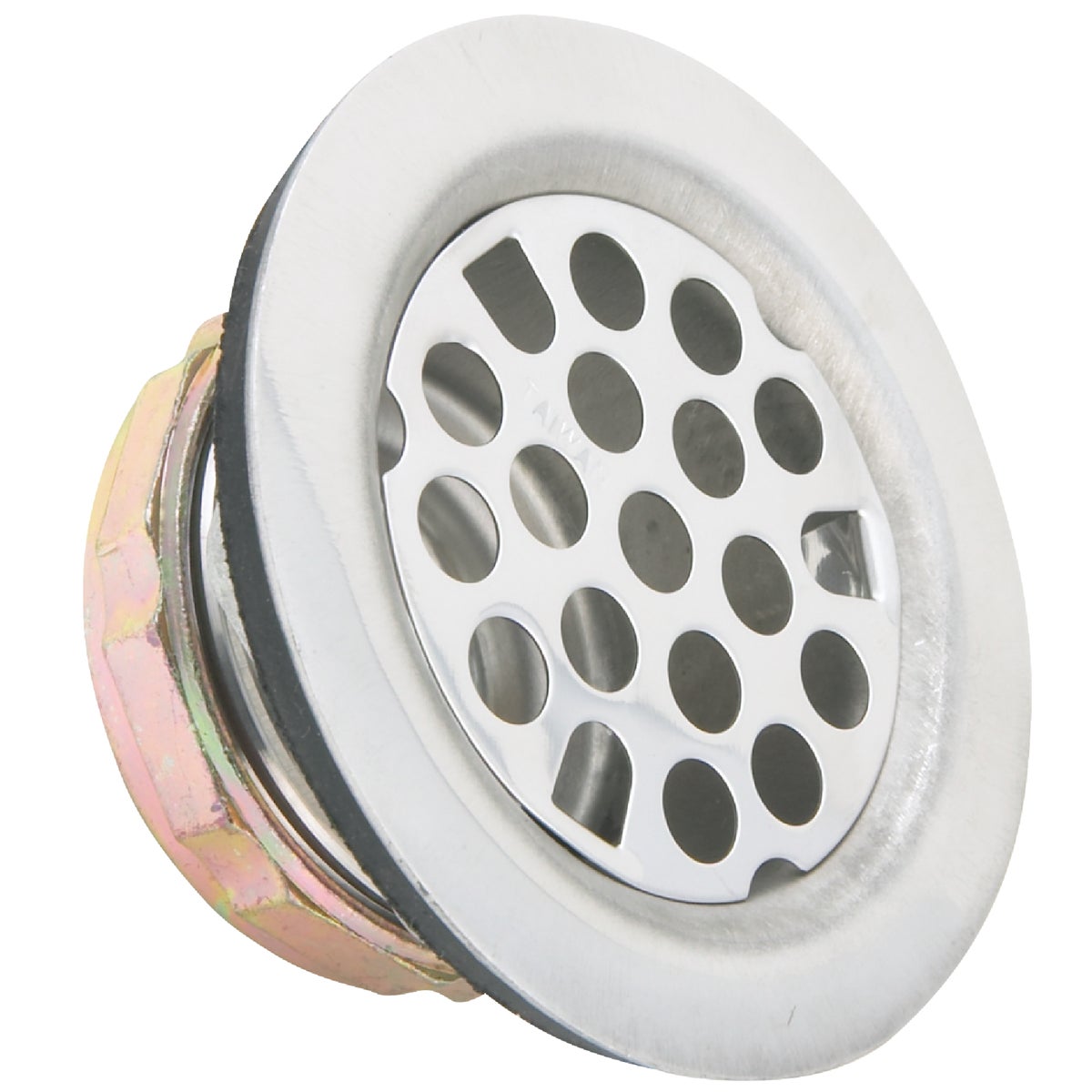 Item 489956, For use with 2" O.D. drain opening with grid outlet. Chrome. 1 per card.