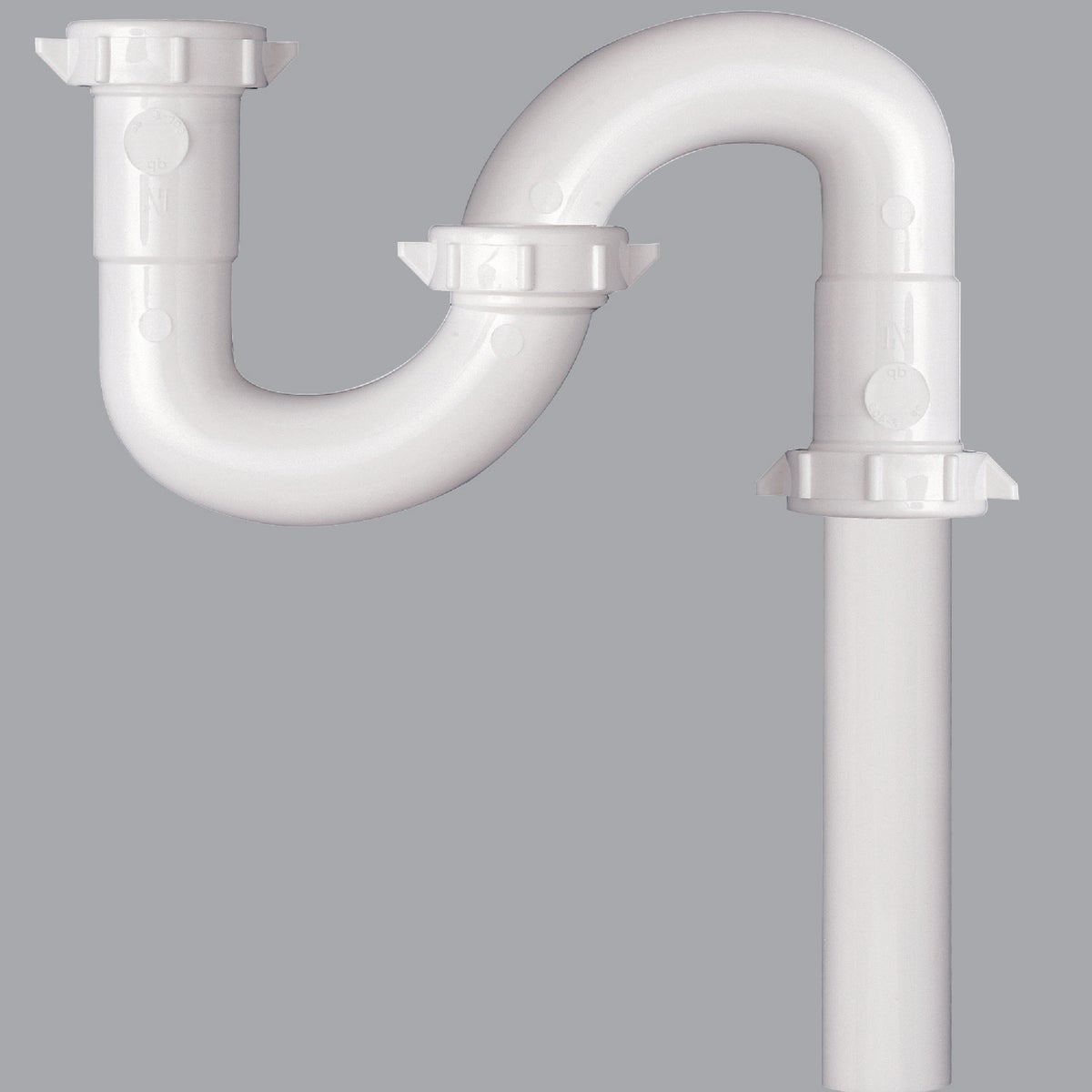 Item 495085, Replacement S-trap for bathroom lavatory drains. White.