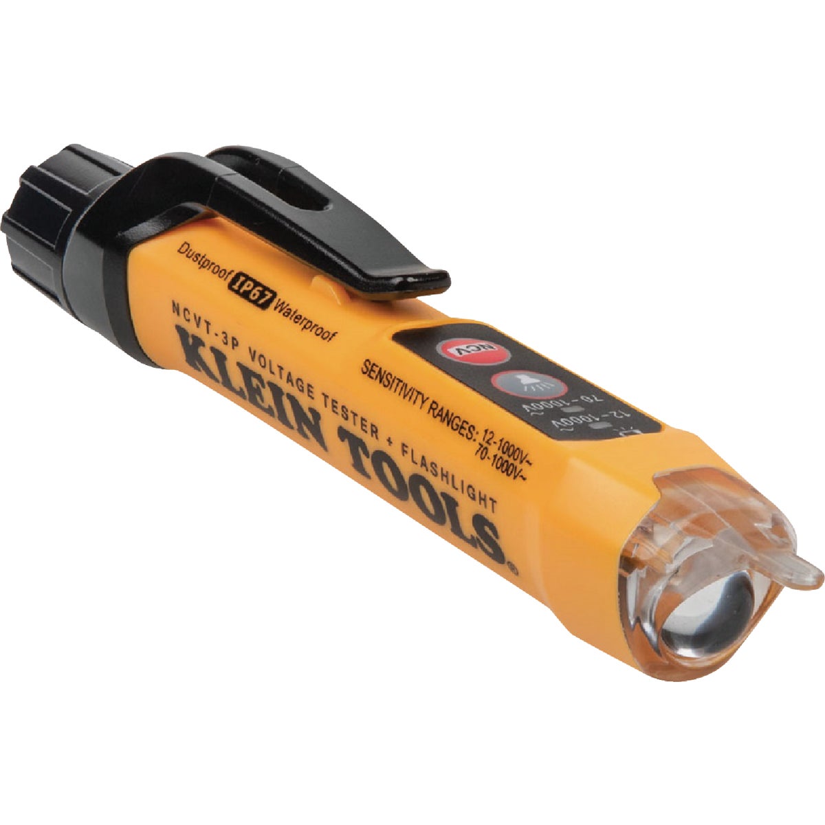 Item 500012, Dual range non-contact voltage tester with an integrated flashlight that 