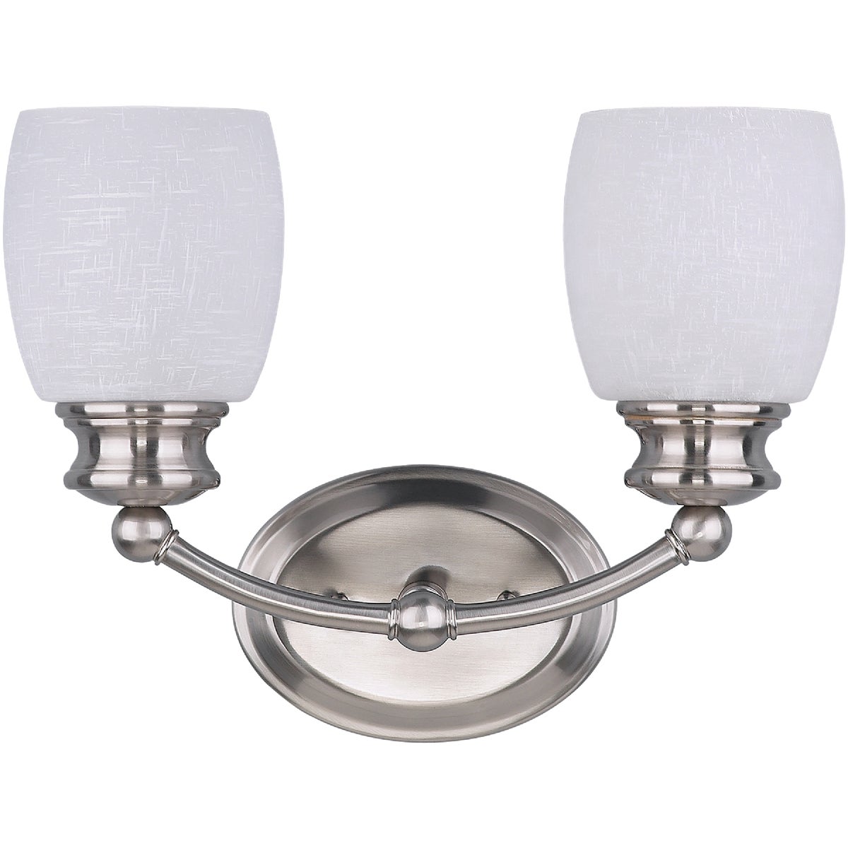 Item 500397, The Palms Vanity wall fixture collection has white linen glass.