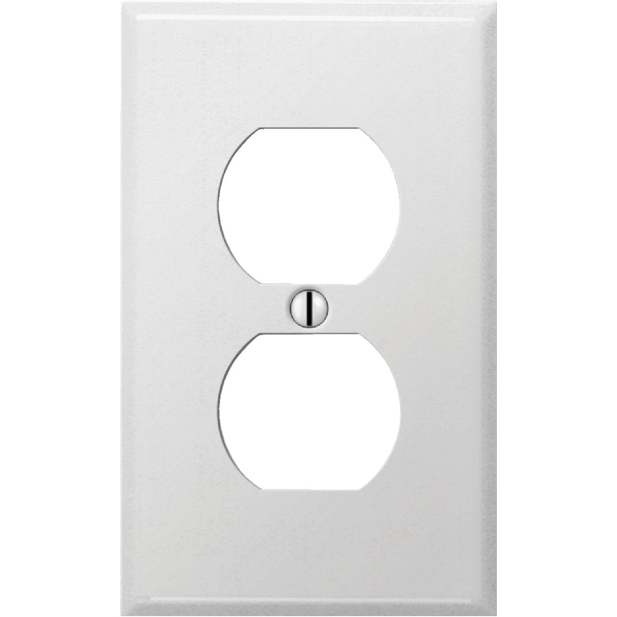 Item 500402, Stamped steel duplex outlet wall plate.